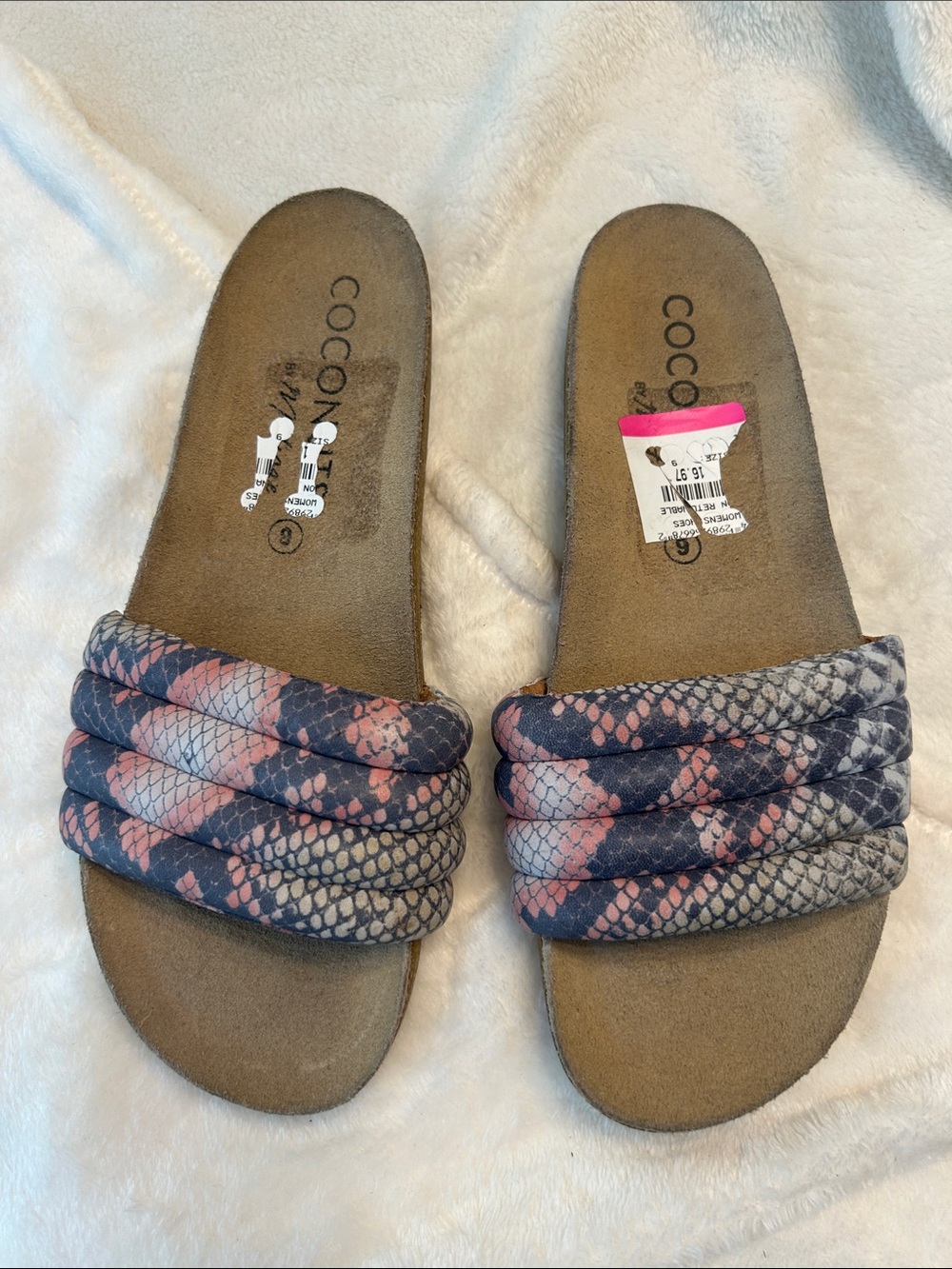 Coconuts by Matisse Pink & Gray Snake-Print Slide Sandals
